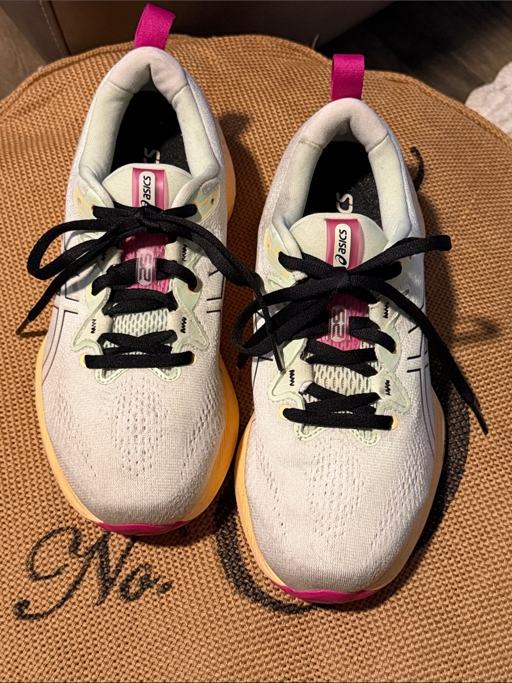 ASICS Kids White Sneakers with Pink and Yellow Accents